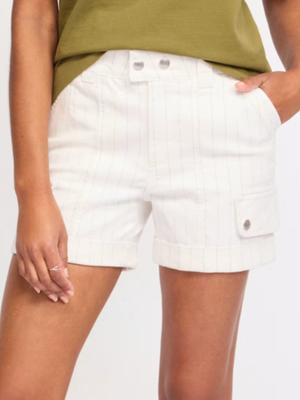 Democracy Striped Cargo Shorts in White Like New